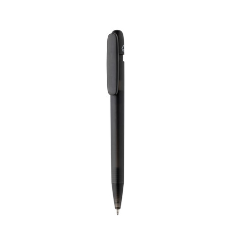 Devin transparenter Stift aus GRS zertifiziertem rABS schwarz bedrucken, Art.-Nr. P611.2601