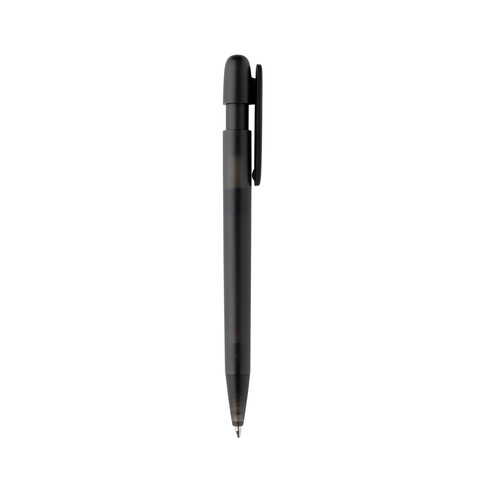 Devin transparenter Stift aus GRS zertifiziertem rABS schwarz bedrucken, Art.-Nr. P611.2601