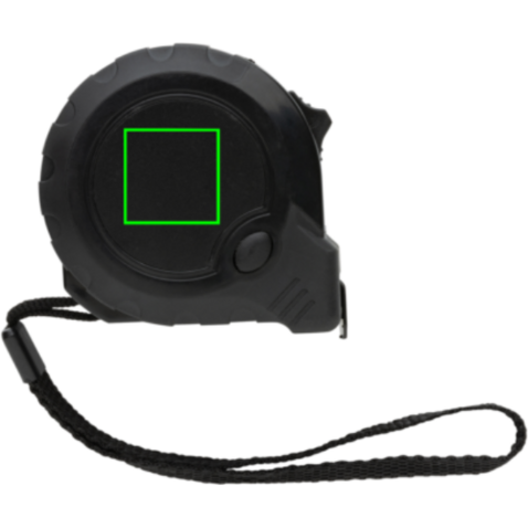 3m/16mm Maßband mit Stop-Taste aus RCS recycelt. Kunststoff schwarz bedrucken, Art.-Nr. P112.121