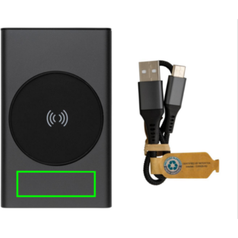 Terra 5000mAh Powerbank aus RCS Aluminium, 5W Wireless grau bedrucken, Art.-Nr. P322.642