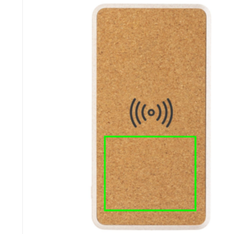 Kork und Weizen 8.000 mAh Wireless Powerbank khaki bedrucken, Art.-Nr. P322.219