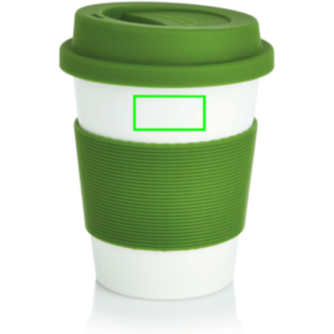 ECO PLA Kaffeebecher grün, weiß bedrucken, Art.-Nr. P432.887