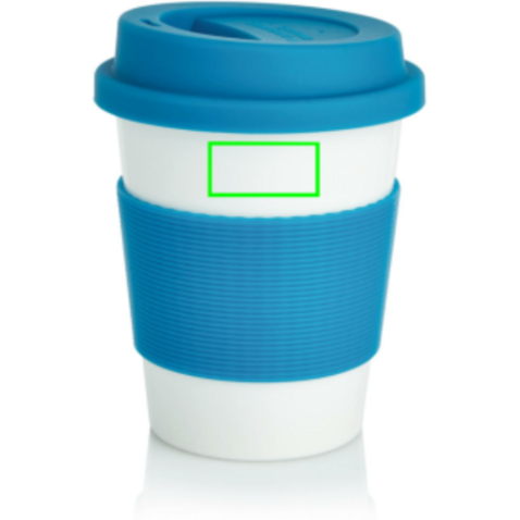 ECO PLA Kaffeebecher blau, weiß bedrucken, Art.-Nr. P432.885