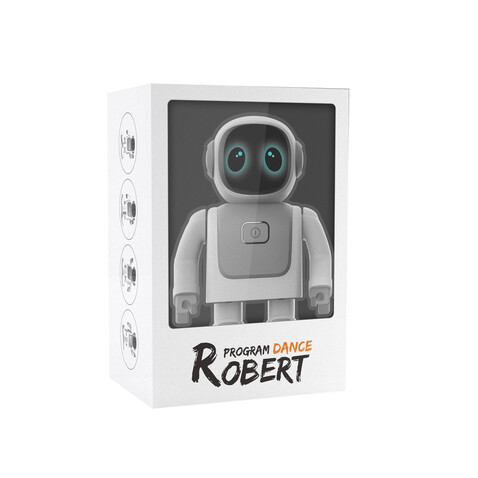 Robert der tanzende Roboter mit Lautsprecher weiß, grau bedrucken, Art.-Nr. P330.3503