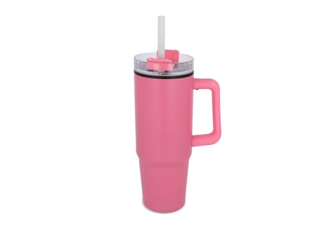 Miami Becher mit Henkel und Strohhalm 800ml - Rosa bedrucken, Art.-Nr. LT57004-N0076