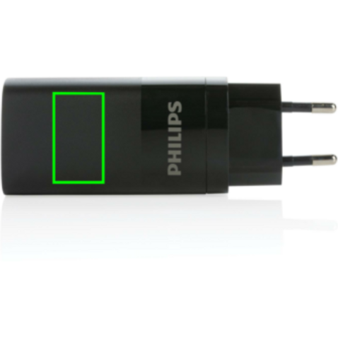 Philips 65W Ultra-Schnell-PD 3-Port-USB-Wandladegerät schwarz bedrucken, Art.-Nr. P301.281