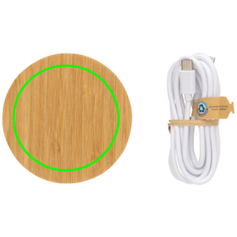 15W Bambus Wireless Charger braun bedrucken, Art.-Nr. P308.389