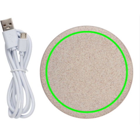5W Weizenstroh Wireless Charger khaki bedrucken, Art.-Nr. P308.729