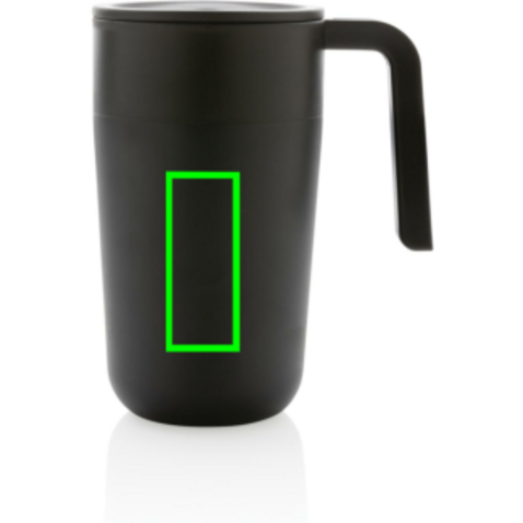 GRS recycelte PP und Stainless Steel Tasse mit Griff schwarz bedrucken, Art.-Nr. P433.231