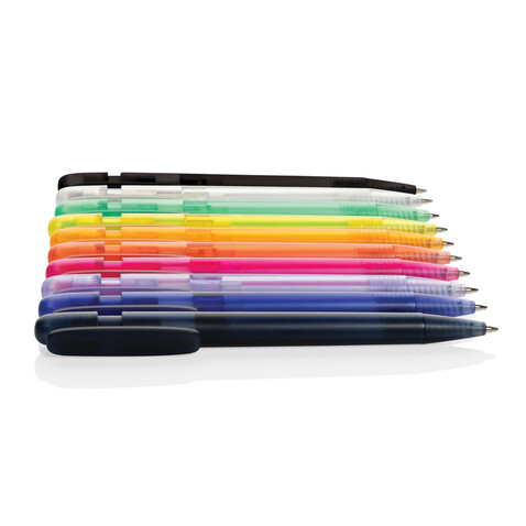 Devin transparenter Stift aus GRS zertifiziertem rABS schwarz bedrucken, Art.-Nr. P611.2601