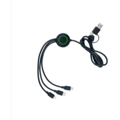 6-in-1 Kabel aus RCS recyceltem TPE und recyceltem Plastik schwarz bedrucken, Art.-Nr. P302.481