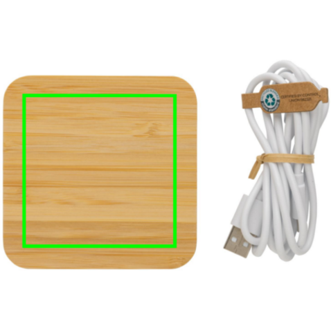 10W Wireless-Charger mit USB aus Bambus braun bedrucken, Art.-Nr. P308.379