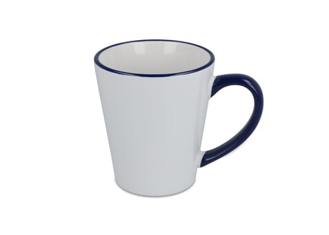 Melbourne Sublimationsbecher farbiger Rand &amp; Henkel 300ml - Weiss / Dunkelblau bedrucken, Art.-Nr. LT51192-N0110