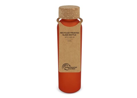 Gefrostete Glasflasche mit Korkdeckel 500ml - Gefrostet Orange bedrucken, Art.-Nr. LT98880-N5426