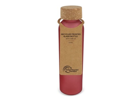 Gefrostete Glasflasche mit Korkdeckel 500ml - Gefrostet Rot bedrucken, Art.-Nr. LT98880-N5421