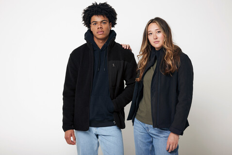 IQONIQ Diran Fleecejacke aus recyceltem Polyesterflor schwarz bedrucken, Art.-Nr. T9800.001.XXXL