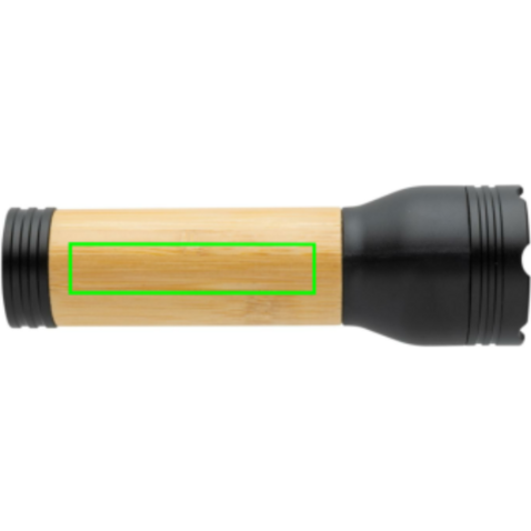 Lucid 3W Taschenlampe aus RCS recycelt. Kunststoff &amp; Bambus schwarz, braun bedrucken, Art.-Nr. P513.781