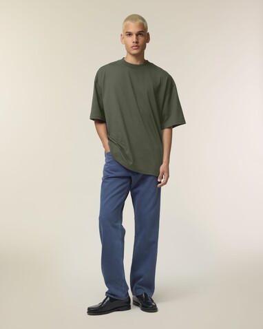 Blaster 2.0 - Das Oversized Unisex-T-Shirt mit Stehkragen - Khaki - M bedrucken, Art.-Nr. STTU959C2231M