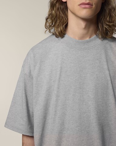 Blaster 2.0 - Das Oversized Unisex-T-Shirt mit Stehkragen - Heather Grey - 3XL bedrucken, Art.-Nr. STTU959C2503X