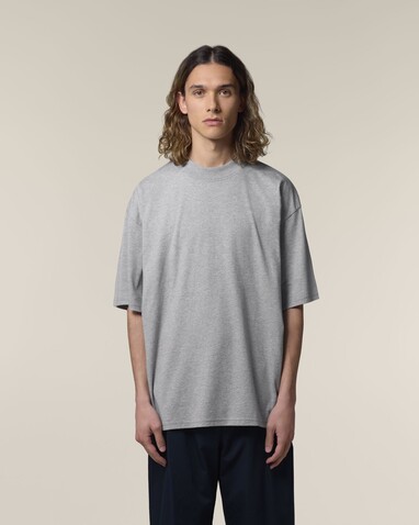 Blaster 2.0 - Das Oversized Unisex-T-Shirt mit Stehkragen - Heather Grey - 3XL bedrucken, Art.-Nr. STTU959C2503X