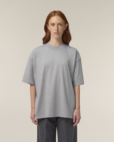 Blaster 2.0 - Das Oversized Unisex-T-Shirt mit Stehkragen - Heather Grey - L bedrucken, Art.-Nr. STTU959C2501L
