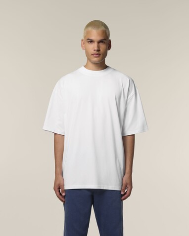 Blaster 2.0 - Das Oversized Unisex-T-Shirt mit Stehkragen - White - S bedrucken, Art.-Nr. STTU959C0011S