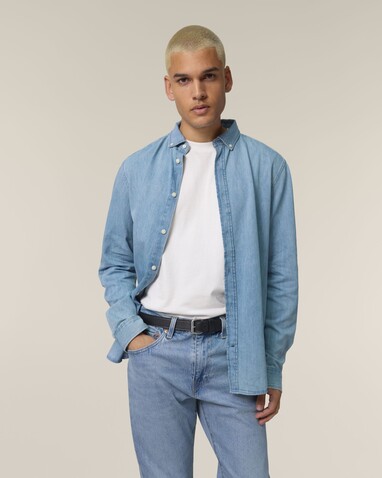Stanley Denim Shirt - Das Herren-Jeanshemd - Light Wash - S bedrucken, Art.-Nr. STWM967C3701S