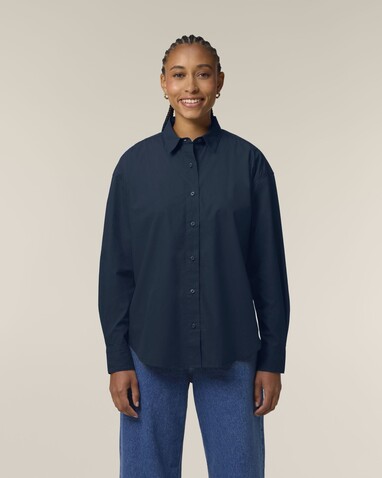 Stella Styler Shirt - Das Relaxed Damen-Popelinehemd - French Navy - XS bedrucken, Art.-Nr. STWW973C727XS