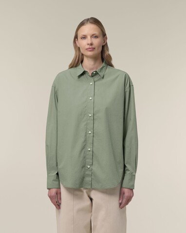 Stella Styler Shirt - Das Relaxed Damen-Popelinehemd - Soft Khaki - L bedrucken, Art.-Nr. STWW973C3671L