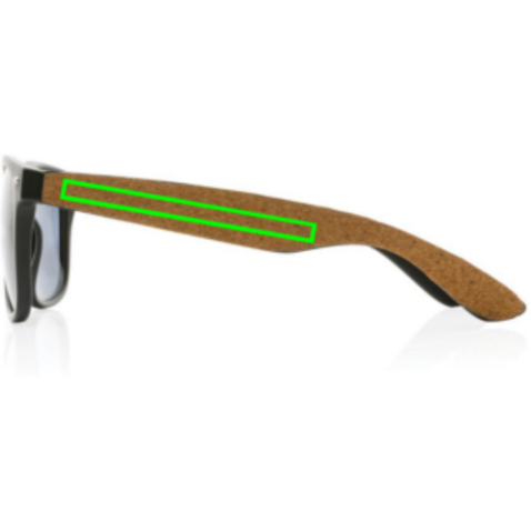 Sonnenbrille aus GRS recyceltem PC-Kunststoff mit Kork schwarz bedrucken, Art.-Nr. P453.881