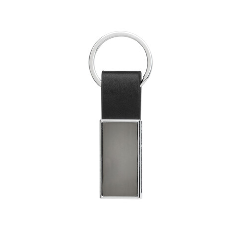 Schicker PU Schlüsselanhänger aus RCS recyc. Zinklegierung schwarz bedrucken, Art.-Nr. P191.6401