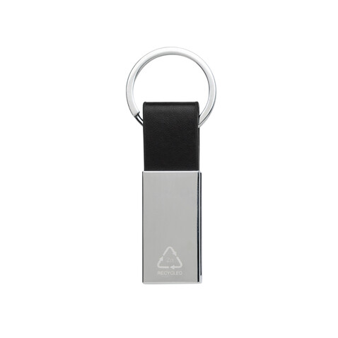 Schicker PU Schlüsselanhänger aus RCS recyc. Zinklegierung schwarz bedrucken, Art.-Nr. P191.6401