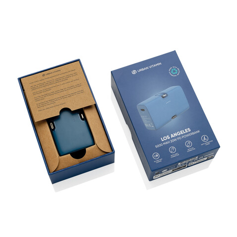 Urban Vitamin Los Angeles 20W Powerbank aus RCS rec. Plastik blau bedrucken, Art.-Nr. P322.8505