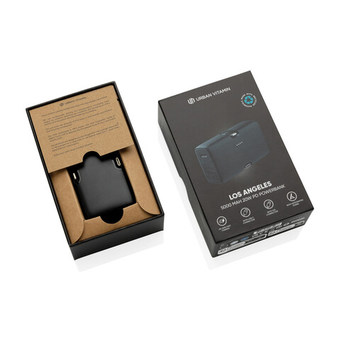 Urban Vitamin Los Angeles 20W Powerbank aus RCS rec. Plastik schwarz bedrucken, Art.-Nr. P322.8501