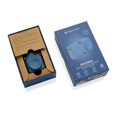 Urban Vitamin San Diego 20W PD RCS Powerbank &amp; WatchCharger blau bedrucken, Art.-Nr. P322.8605