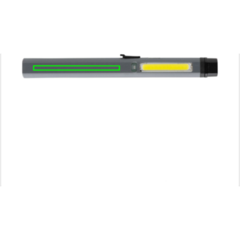Gear X USB aufladbare Stiftleuchte aus RCS recyc. Kunststoff grau, schwarz bedrucken, Art.-Nr. P513.262