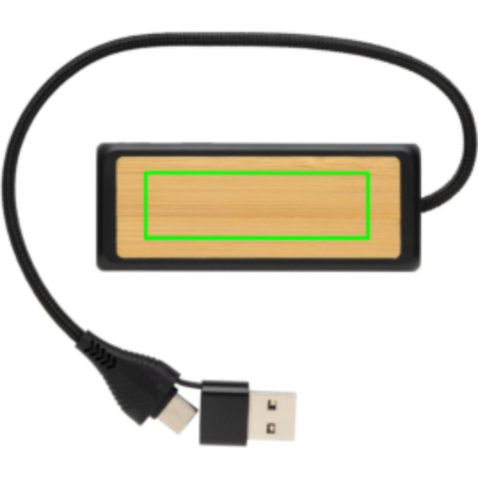 Link Dual Input USB Hub aus RCS rec. Kunststoff und Bambus schwarz bedrucken, Art.-Nr. P308.5601