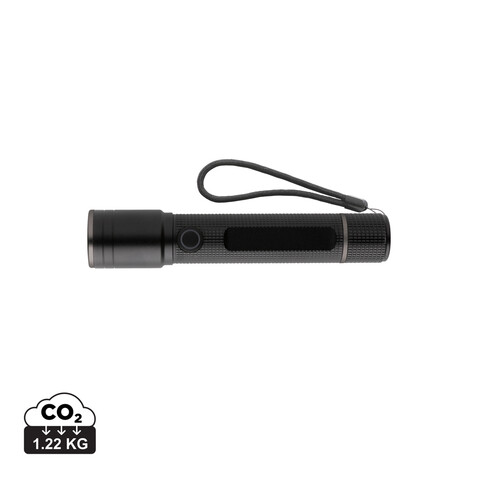 Gear X Taschenlampe aus RCS recycelt. Aluminium mit USB-Akku schwarz bedrucken, Art.-Nr. P513.901
