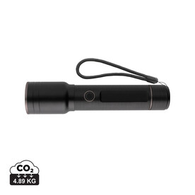 Heavy-Duty USB-Taschenlampe aus RCS recyceltem Aluminium schwarz bedrucken, Art.-Nr. P513.931 Heavy-Duty USB-Taschenlampe aus RCS recyceltem Aluminium schwarz bedrucken, Art.-Nr. P513.931
