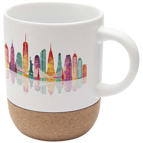 Bari 300 ml Sublimation Keramiktasse mit Korkdetails, weiss bedrucken, Art.-Nr. 10084601