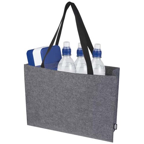 Felta Tragetasche mit Zwickel aus recyceltem GRS-Filz 20 L, mittelgrau bedrucken, Art.-Nr. 13007582