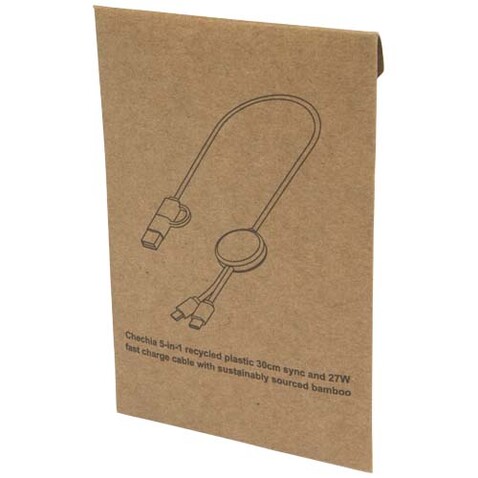 Chechia 30 cm 5-in-1 Kabel aus recyceltem Kunststoff für Datenübertragung und 27W Schnellladung mit Bambusdetails, weiss bedrucken, Art.-Nr. 12442101
