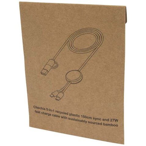 Chechia 150 cm 5-in-1 Kabel aus recyceltem Kunststoff für Datenübertragung und 27W Schnellladung mit Bambusdetails, weiss bedrucken, Art.-Nr. 12442201 Chechia 150 cm 5-in-1 Kabel aus recyceltem Kunststoff für Datenübertragung und 27W Schnellladung mit Bambusdetails, weiss bedrucken, Art.-Nr. 12442201