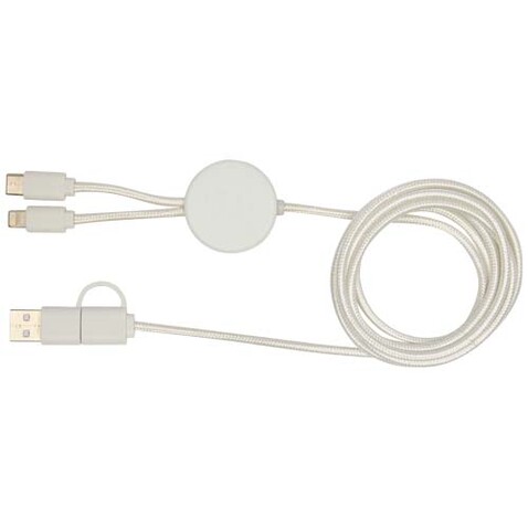 Chechia 150 cm 5-in-1 Kabel aus recyceltem Kunststoff für Datenübertragung und 27W Schnellladung mit Bambusdetails, weiss bedrucken, Art.-Nr. 12442201 Chechia 150 cm 5-in-1 Kabel aus recyceltem Kunststoff für Datenübertragung und 27W Schnellladung mit Bambusdetails, weiss bedrucken, Art.-Nr. 12442201
