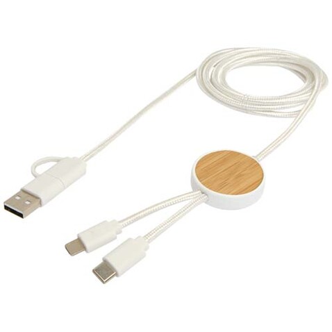 Chechia 150 cm 5-in-1 Kabel aus recyceltem Kunststoff für Datenübertragung und 27W Schnellladung mit Bambusdetails, weiss bedrucken, Art.-Nr. 12442201 Chechia 150 cm 5-in-1 Kabel aus recyceltem Kunststoff für Datenübertragung und 27W Schnellladung mit Bambusdetails, weiss bedrucken, Art.-Nr. 12442201
