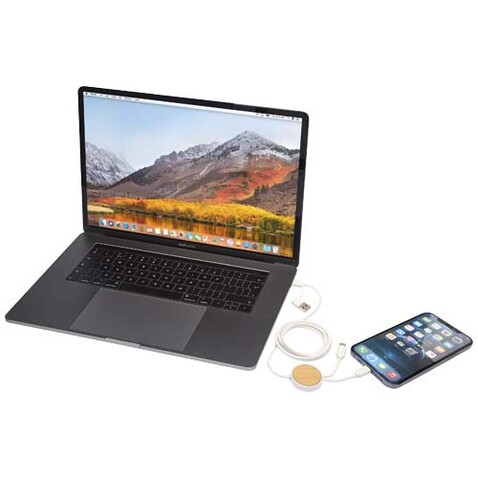 Chechia 150 cm 5-in-1 Kabel aus recyceltem Kunststoff für Datenübertragung und 27W Schnellladung mit Bambusdetails, weiss bedrucken, Art.-Nr. 12442201 Chechia 150 cm 5-in-1 Kabel aus recyceltem Kunststoff für Datenübertragung und 27W Schnellladung mit Bambusdetails, weiss bedrucken, Art.-Nr. 12442201