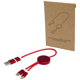 Alasia 30 cm 5-in-1 Kabel aus recyceltem Kunststoff für Datenübertragung und 27W Schnellladung, rot bedrucken, Art.-Nr. 12442421