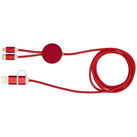 Alasia 150 cm 5-in-1 Kabel aus recyceltem Kunststoff für Datenübertragung und 27W Schnellladung, rot bedrucken, Art.-Nr. 12442521