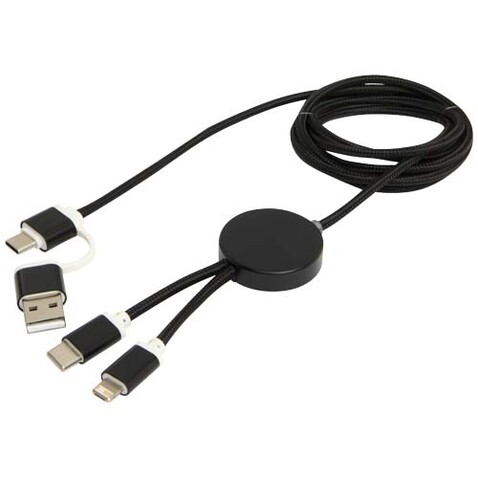 Alasia 150 cm 5-in-1 Kabel aus recyceltem Kunststoff für Datenübertragung und 27W Schnellladung, schwarz bedrucken, Art.-Nr. 12442590