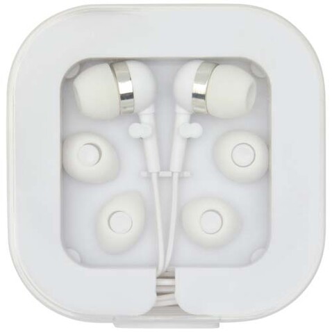Baekdu kabelgebundenes Headset Typ-C mit Aufbewahrungsbox aus recyceltem Kunststoff, weiss bedrucken, Art.-Nr. 12443801